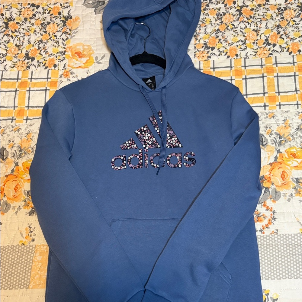 Adidas Classic Blue Hoodie with Patterned Logo